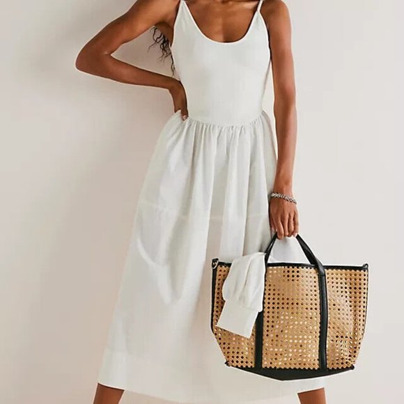 Free People Dresses & Skirts - Free People Dylan Midi Dress Ivory Smocked Pleated S